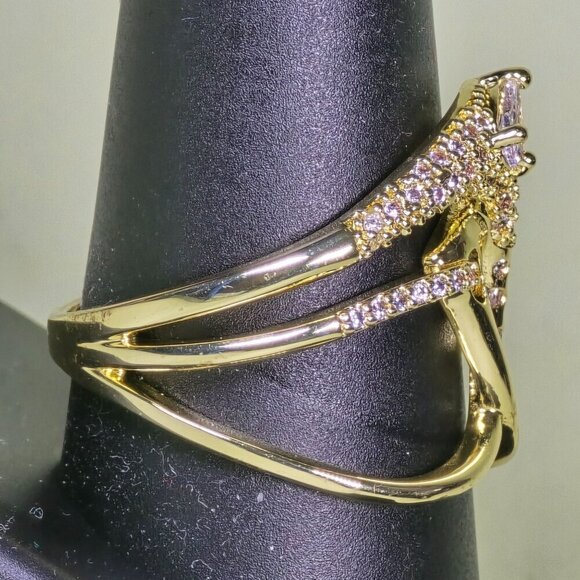 Elegant Gold-Tone Three-Band Ring With Sparkling CZ Accents Size 10.25 (NWOT) - Picture 3 of 7
